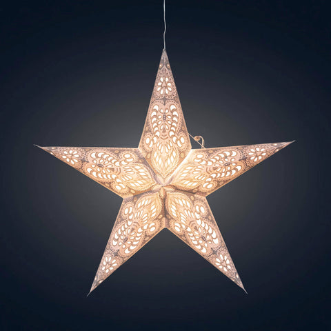 Artschatz LLC - Phoenix 5 Pointer 24 inch White w/ Glitter Paper Star Lantern Light