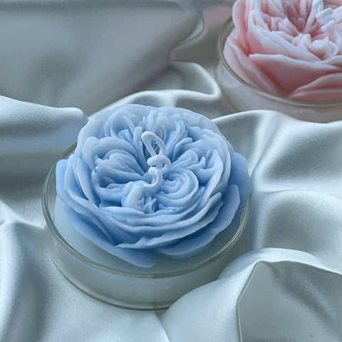 Austin Rose Scented Candle with Glass Base: Blue - Bluebell